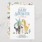 かわいい男女兼用サファリ ベビーシャワー 招待状 (正面/裏面)