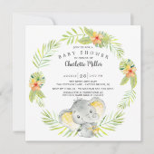 かわいい男女兼用ジャングル象の赤ちゃんシャワー 招待状 (正面)
