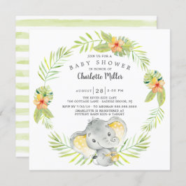 かわいい男女兼用ジャングル象の赤ちゃんシャワー 招待状