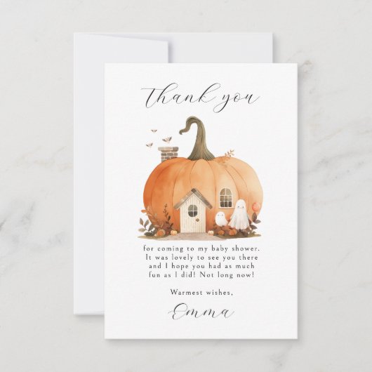 かわいい男女兼用スクリプトハロウィーン赤ちゃんシャワー サンキューカード (正面)