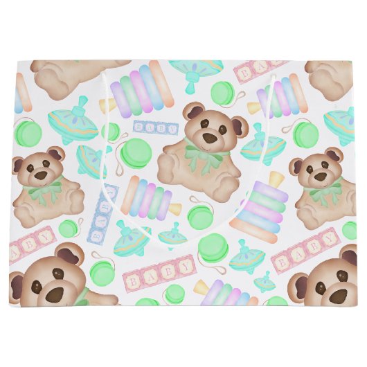 かわいい男女兼用テディベアベビー ラージペーパーバッグ (正面)