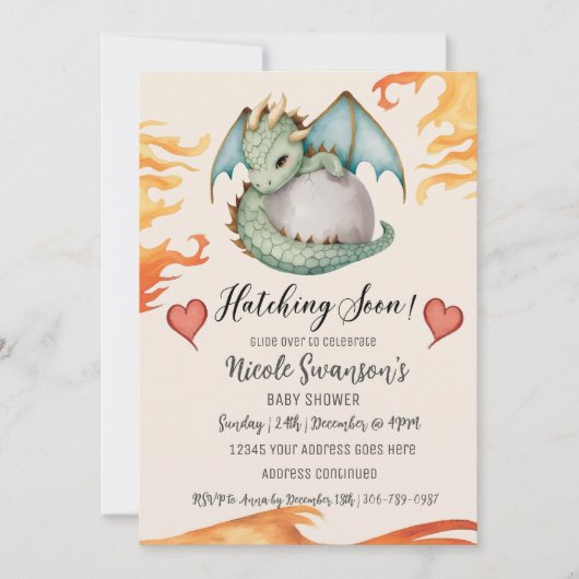 かわいい男女兼用ドラゴンエッグ赤ちゃんシャワー 招待状 (正面)