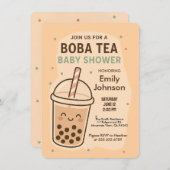 かわいい男女兼用パステルボバティーベイビーシャワー 招待状 (正面/裏面)