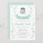 かわいい男女兼用フクロウ冬のバビシャワー 招待状 (正面/裏面)