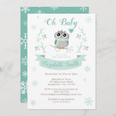 かわいい男女兼用フクロウ冬の夕日 招待状 (正面/裏面)