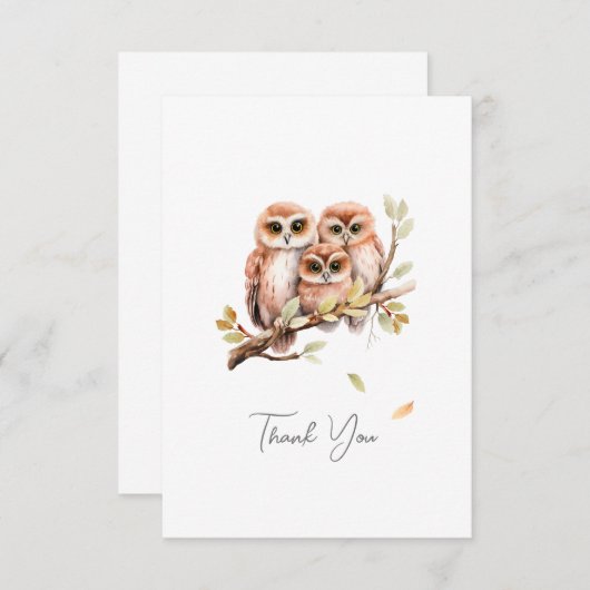 かわいい男女兼用フクロウ赤ちゃんシャワー サンキューカード (正面/裏面)