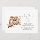 かわいい男女兼用フクロウ赤ちゃんシャワー 招待状 (正面/裏面)