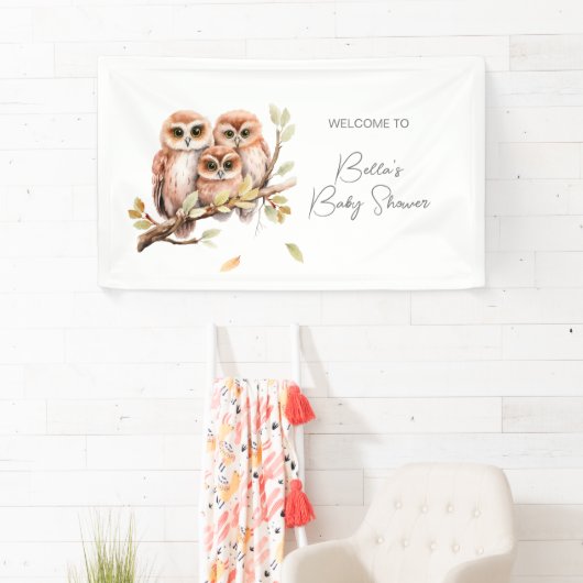 かわいい男女兼用フクロウ赤ちゃんシャワー 横断幕 (インサイチュ)