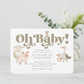 かわいい男女兼用ベビー農園動物ベビーシャワー 招待状 (スタンド正面)