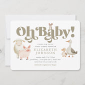 かわいい男女兼用ベビー農園動物ベビーシャワー 招待状 (正面)