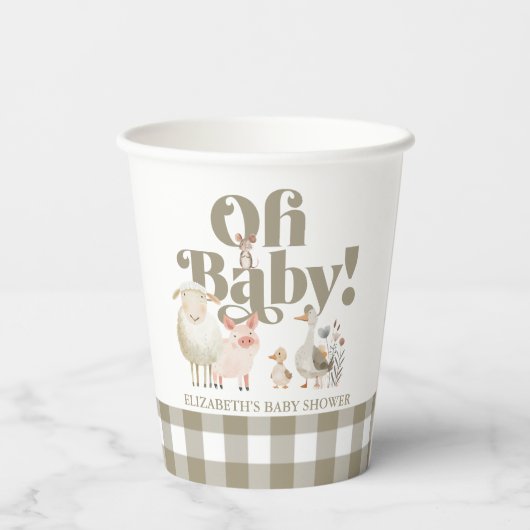 かわいい男女兼用ベビー農園動物ベビーシャワー 紙コップ (裏面)