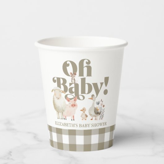 かわいい男女兼用ベビー農園動物ベビーシャワー 紙コップ (正面)