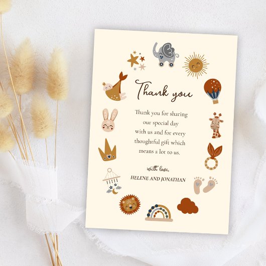 かわいい男女兼用ボホベイビーシャワー サンキューカード