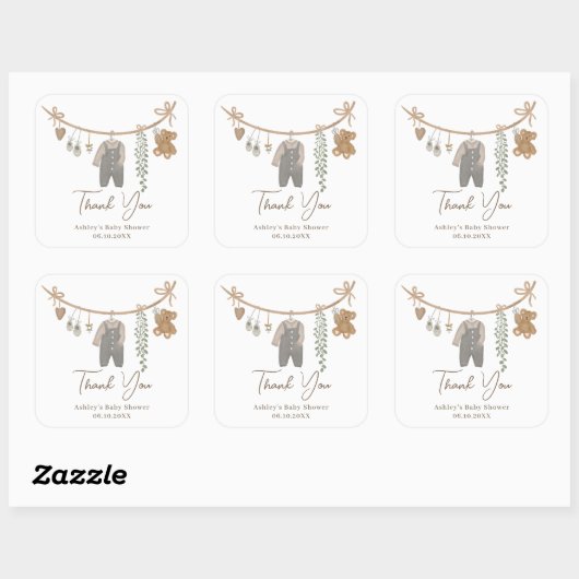 かわいい男女兼用ボホ赤ちゃんシャワー感謝していユー スクエアシール (シート)