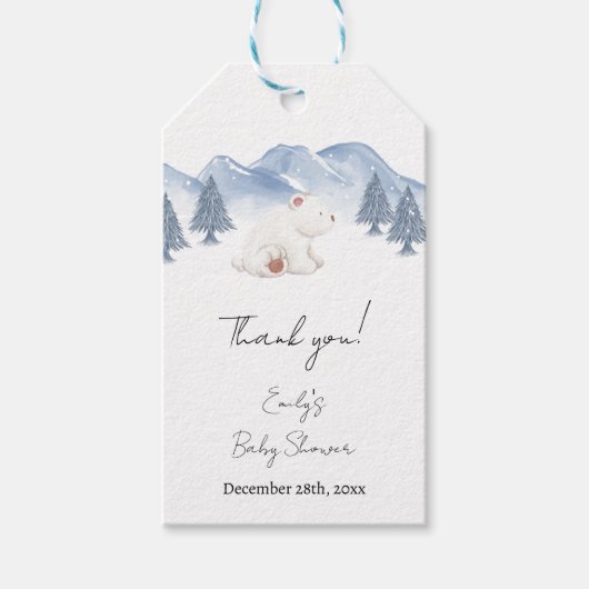 かわいい男女兼用冬のシロクマ赤ちゃんシャワー ギフトタグ (正面)