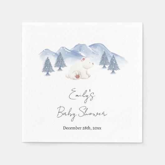 かわいい男女兼用冬のシロクマ赤ちゃんシャワー スタンダードカクテルナプキン (正面)