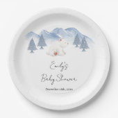 かわいい男女兼用冬のシロクマ赤ちゃんシャワー ペーパープレート (正面)