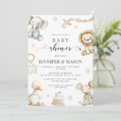 かわいい男女兼用子供部屋動物の赤ちゃんシャワー 招待状 (スタンド正面)