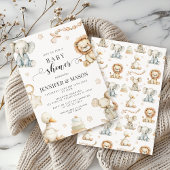 かわいい男女兼用子供部屋動物の赤ちゃんシャワー 招待状