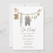 かわいい男女兼用服のライン ボーホー ベイビー シャワー 招待状 (正面)