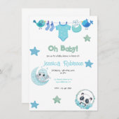 かわいい男女兼用服ラインbohoベビーブシャワー 招待状 (正面/裏面)