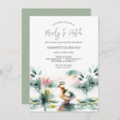 かわいい男女兼用水彩鴨のベビースシャワー 招待状 (正面/裏面)