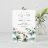 かわいい男女兼用水彩鴨のベビースシャワー 招待状 (スタンド正面)