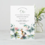 かわいい男女兼用水彩鴨の誕生日パーティー 招待状 (スタンド正面)