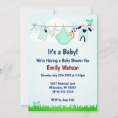 かわいい男女兼用物干しボホベイビーシャワー 招待状 (正面)