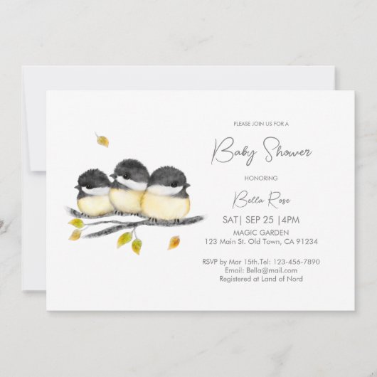 かわいい男女兼用《鳥》アメリカゴガラベビーシャワー 招待状 (正面)