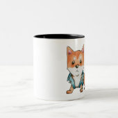 かわいい男女同権主義の柴犬犬のイラストレーション ツートーンマグカップ (中央)