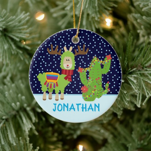 かわいい男性クリスマスラマの名前 セラミックオーナメント (ツリー)