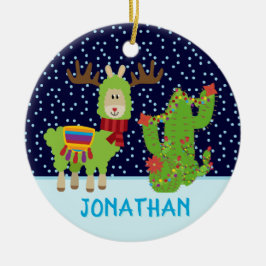 かわいい男性クリスマスラマの名前 セラミックオーナメント