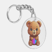 かわいい男性プライドフラッグベアホールドハート キーホルダー (正面左)