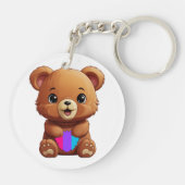 かわいい男性プライドフラッグベアホールドハート キーホルダー (裏面)