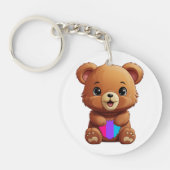 かわいい男性プライドフラッグベアホールドハート キーホルダー (正面)