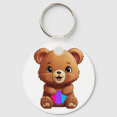 かわいい男性プライドフラッグベアホールドハート キーホルダー (正面)
