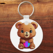 かわいい男性プライドフラッグベアホールドハート キーホルダー (正面)