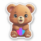 かわいい男性プライドフラッグベアホールドハート シール (正面)