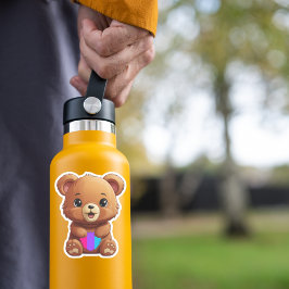 かわいい男性プライドフラッグベアホールドハート シール