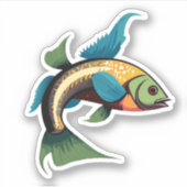 かわいい男性ベータ魚の漫画のキャラクター シール (正面)