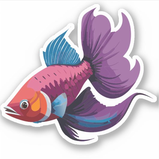 かわいい男性ベータ魚の漫画のキャラクター シール (正面)