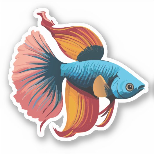 かわいい男性ベータ魚の漫画のキャラクター シール (正面)
