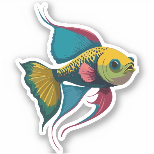 かわいい男性ベータ魚の漫画のキャラクター シール (正面)
