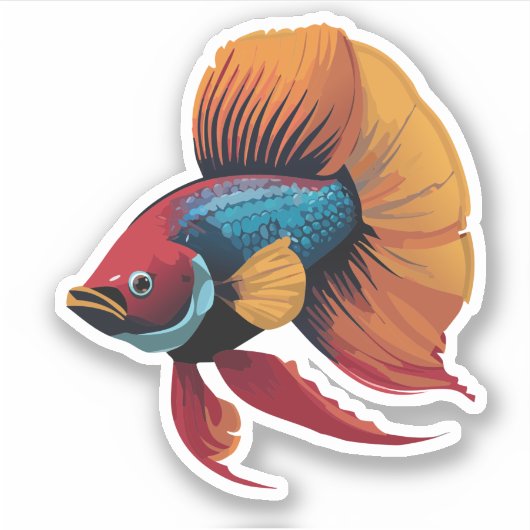 かわいい男性ベータ魚の漫画のキャラクター シール (正面)