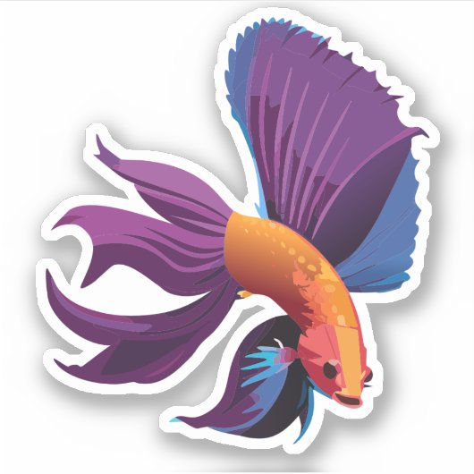 かわいい男性ベータ魚の漫画のキャラクター シール (正面)