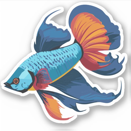 かわいい男性ベータ魚の漫画のキャラクター シール (正面)