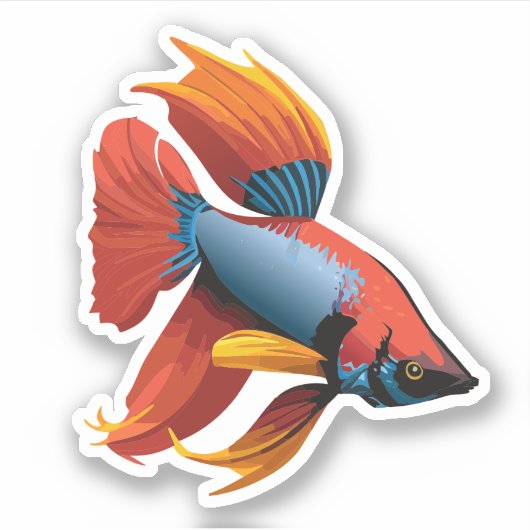 かわいい男性ベータ魚の漫画のキャラクター シール (正面)