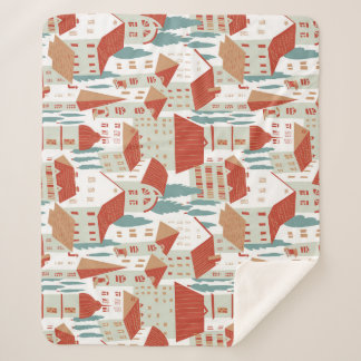 かわいい町家：シームレスなイラストレーション シェルパブランケット