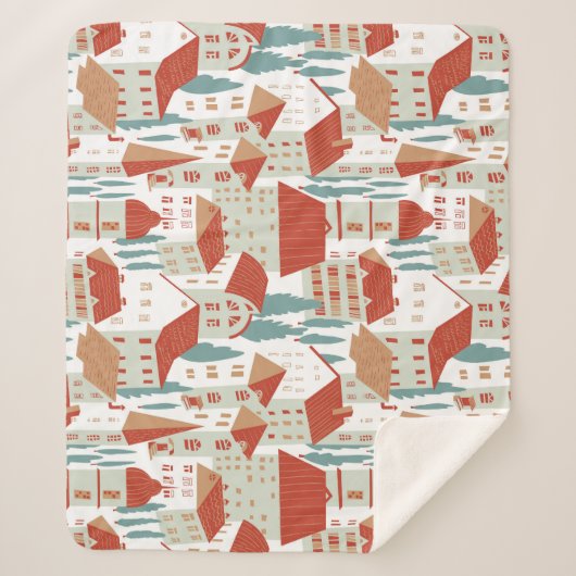 かわいい町家：シームレスなイラストレーション シェルパブランケット (正面)